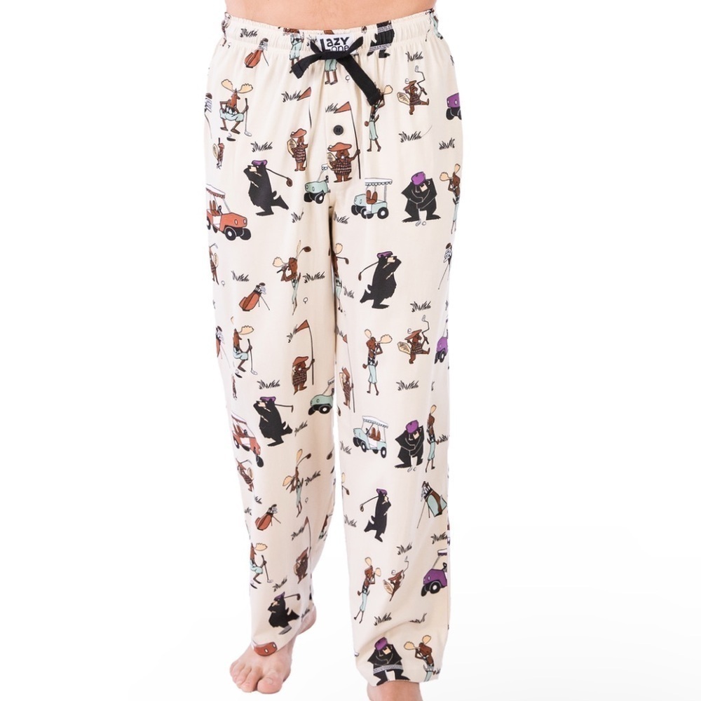 Lazy One Golfer Golf Pajama Pants Small Cotton Bear Moose